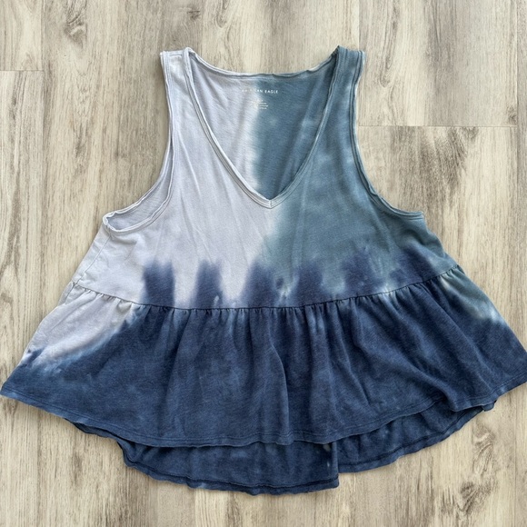 American Eagle Outfitters Tops - American Eagle Outfitters White and Blue Tiered Tank Top